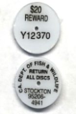 tags showing $20 reward and return address