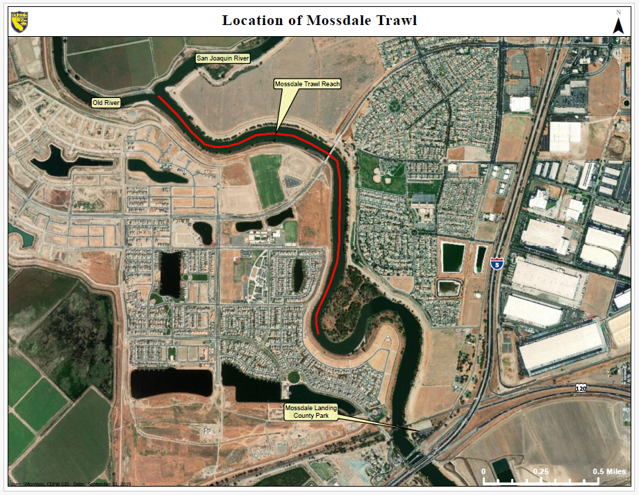 Map showing the trawling locations of the Mossdale Trawl in the San Joaquin River.