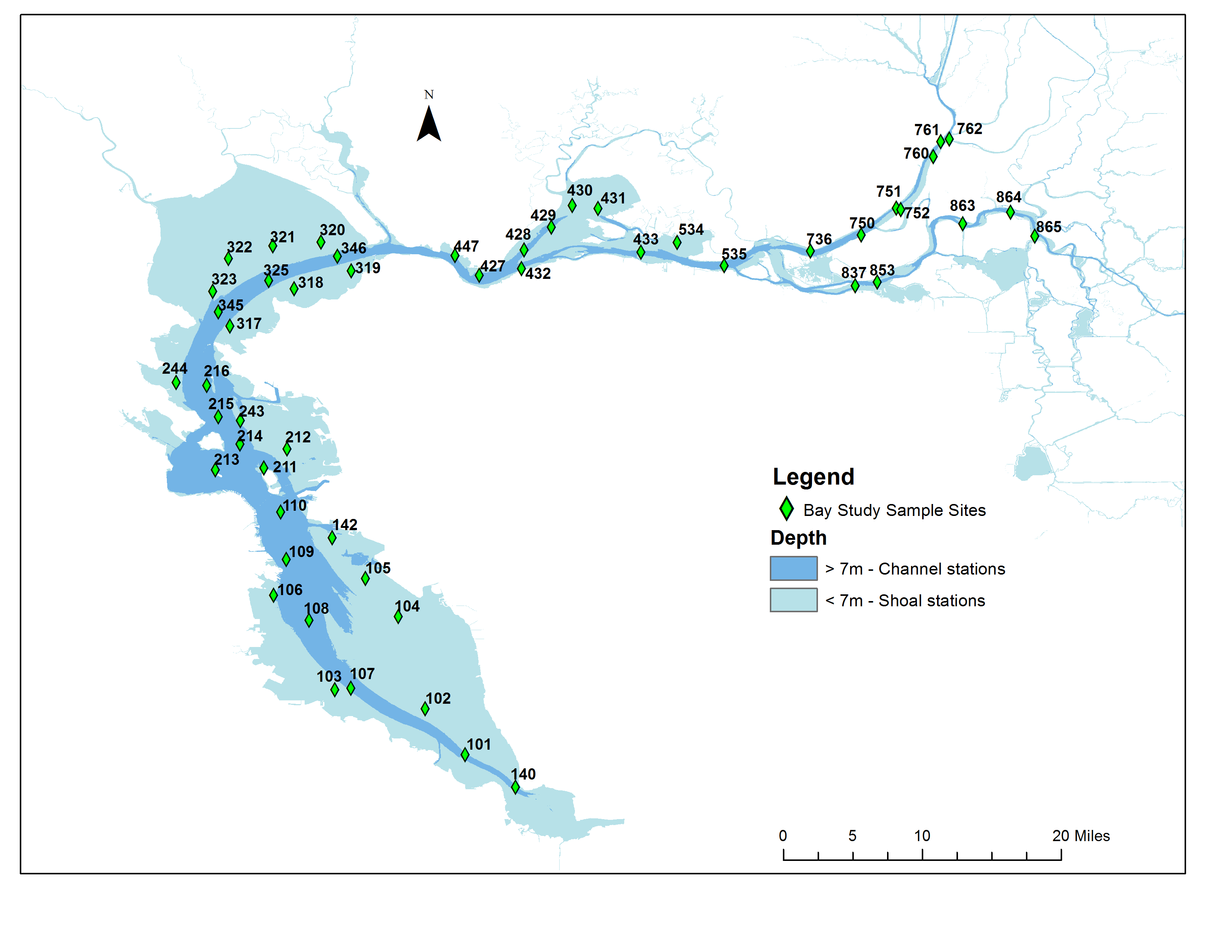 Map showing San Francisco study open water boat stations - click to view larger image in new window.